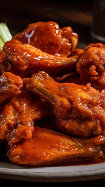 chicken wings on rustic wood plate